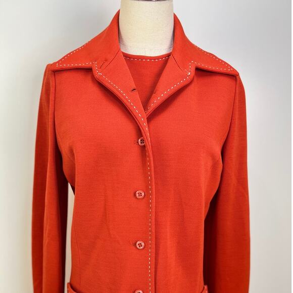 Vintage 70s Butte Knit Dress Set Red Preppy Modest - Picture 4 of 15